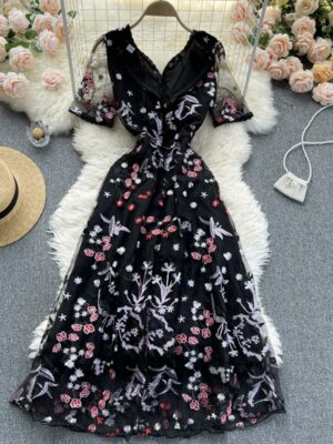 Black A Line Lace Short Dress Fashion Dress P299