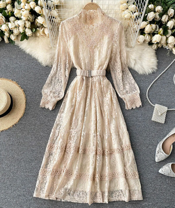 Elegant O-neck Lace Long Sleeve Dress P316 - Image 7