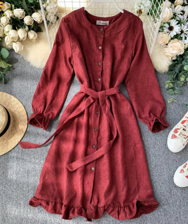 Long Sleeve Ruffle Hem Button Down Dress P307 - Image 6
