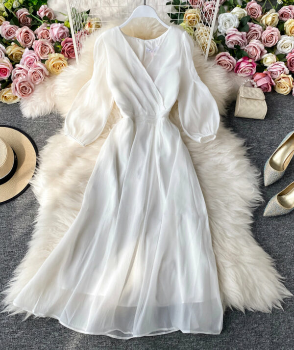 Simple A Line V Neck Tulle Dress Women's Dress P321 - Image 8
