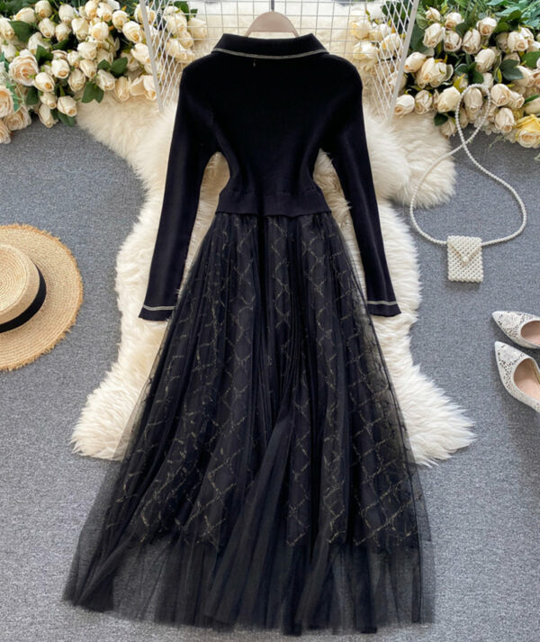 Elegant Knitted Tulle Splicing Dress P319 - Image 2