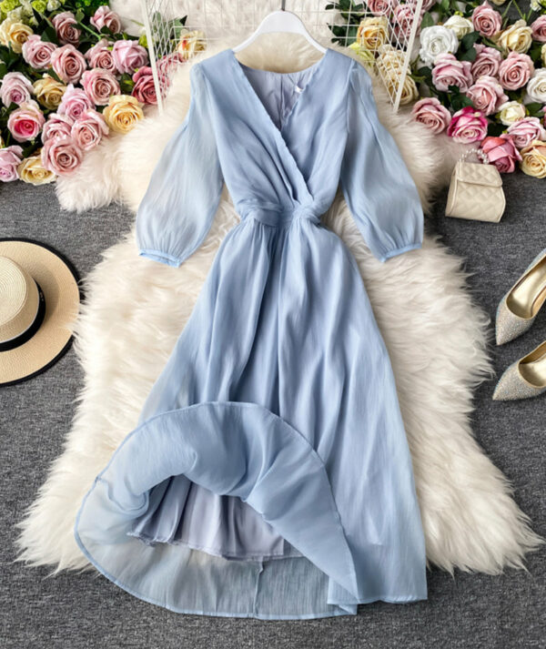 Simple A Line V Neck Tulle Dress Women's Dress P321 - Image 2