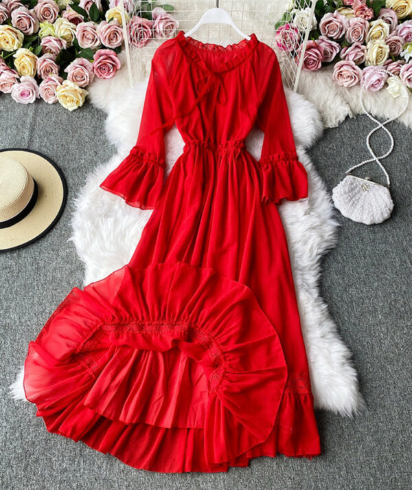 Red A Line Chiffon Dress Fashion Girl Dress P303 - Image 2