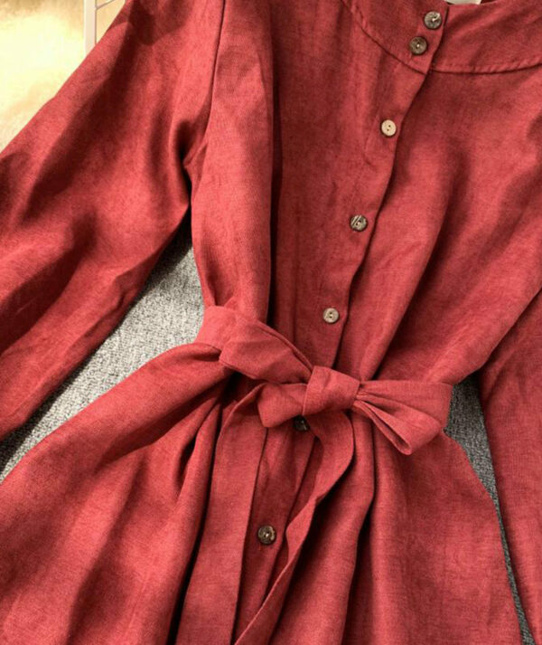 Long Sleeve Ruffle Hem Button Down Dress P307 - Image 8