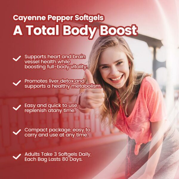 Cayenne Pepper Softgels Supplement, Supports Leg Vein, Heart and Blood Vessel Health, with Vitamin E D3+K2 and Extracts of Grape Seed, Hawthorn, Beetroot and Others (240 Softge /1 Bag) - Image 5